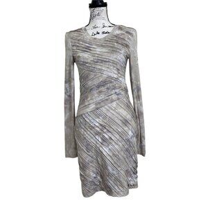 Torn by Ronny Kobo Women's Dress Pleated Patterned Long Sleeve Gray Beige Small